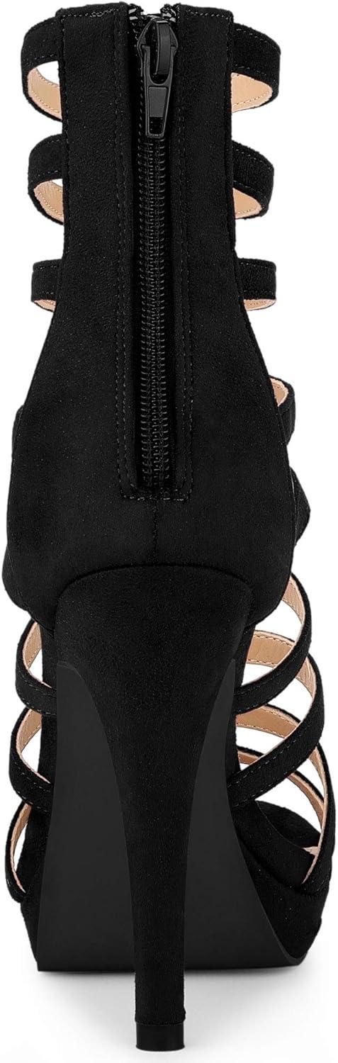 imageAllegra K Womens Stiletto Platform Heels Strappy Gladiator Heel SandalsBlack