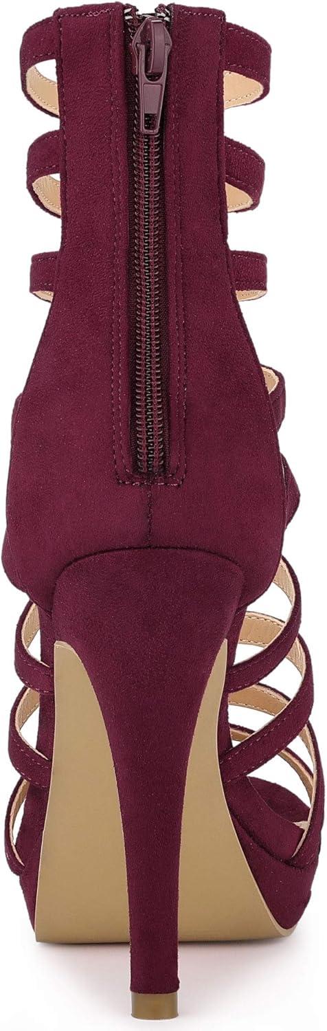imageAllegra K Womens Stiletto Platform Heels Strappy Gladiator Heel SandalsBurgundy