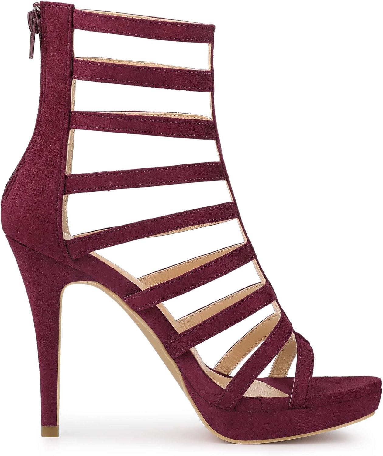 imageAllegra K Womens Stiletto Platform Heels Strappy Gladiator Heel SandalsBurgundy