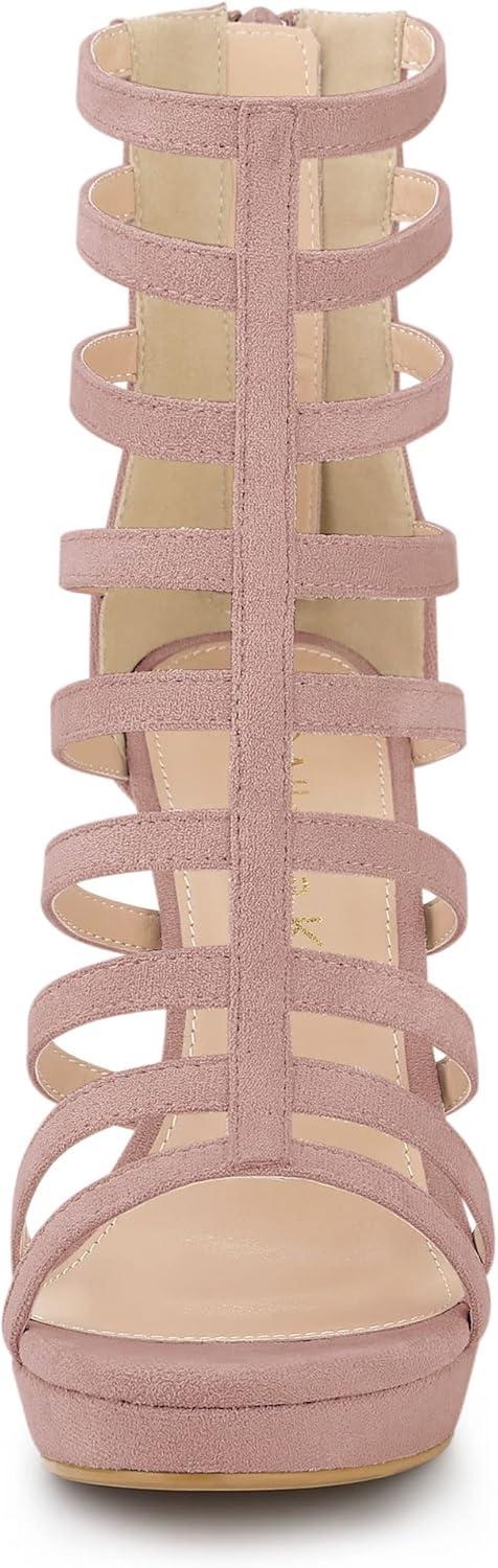 imageAllegra K Womens Stiletto Platform Heels Strappy Gladiator Heel SandalsDust Pink