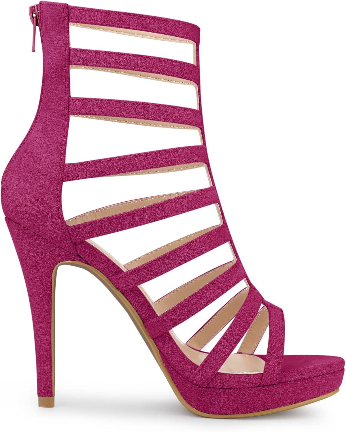 imageAllegra K Womens Stiletto Platform Heels Strappy Gladiator Heel SandalsHot Pink