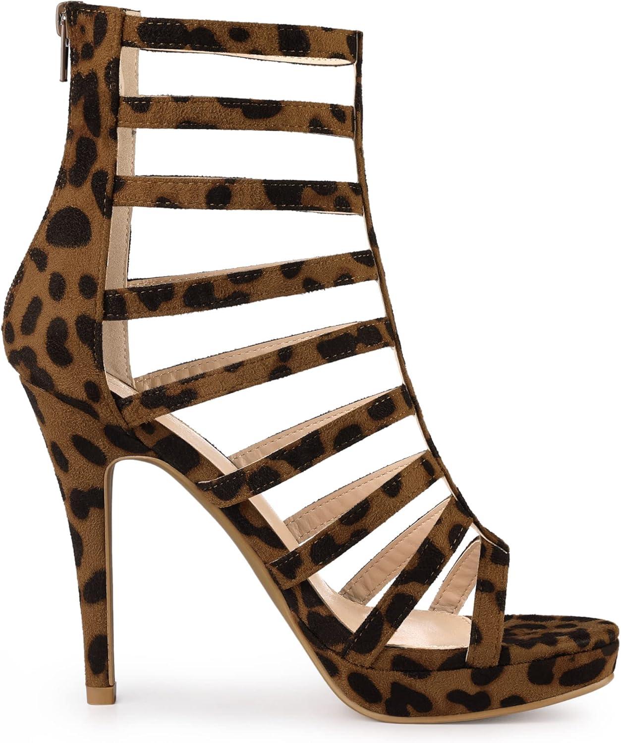 imageAllegra K Womens Stiletto Platform Heels Strappy Gladiator Heel SandalsLeopard