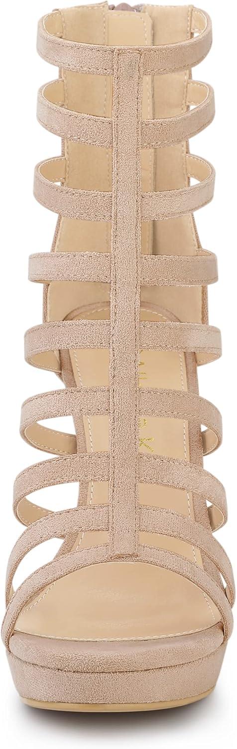 imageAllegra K Womens Stiletto Platform Heels Strappy Gladiator Heel SandalsNude