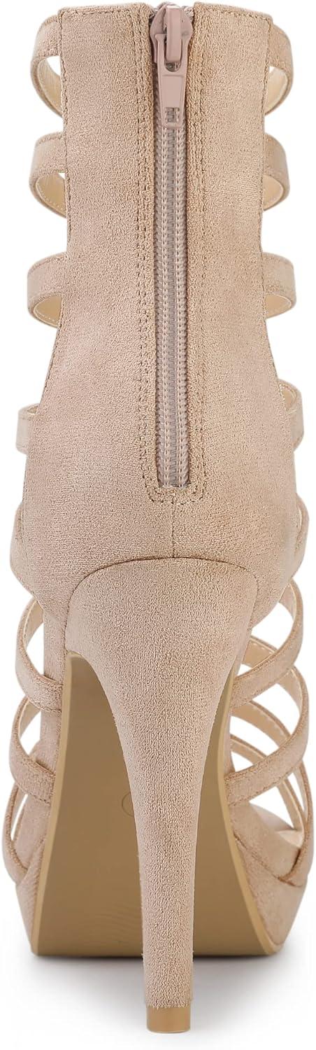 imageAllegra K Womens Stiletto Platform Heels Strappy Gladiator Heel SandalsNude