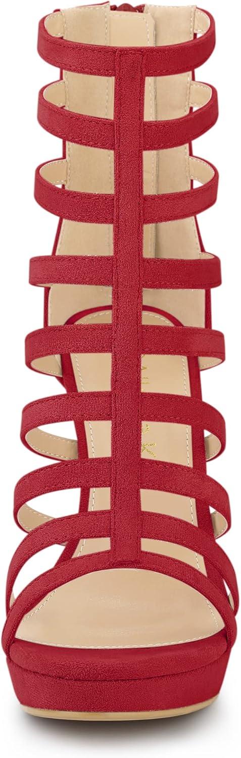 imageAllegra K Womens Stiletto Platform Heels Strappy Gladiator Heel SandalsRed