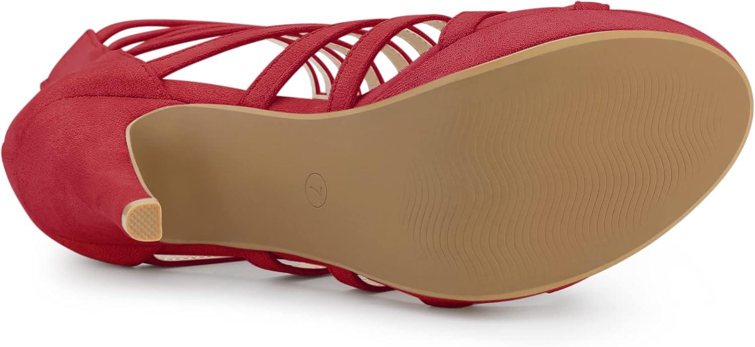 imageAllegra K Womens Stiletto Platform Heels Strappy Gladiator Heel SandalsRed