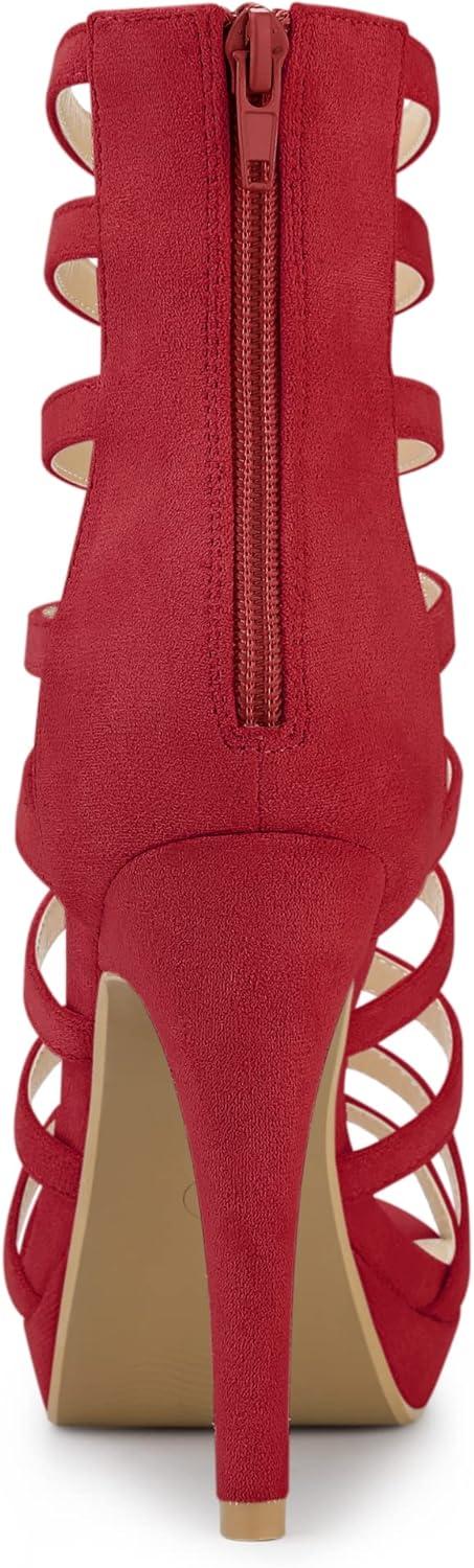 imageAllegra K Womens Stiletto Platform Heels Strappy Gladiator Heel SandalsRed