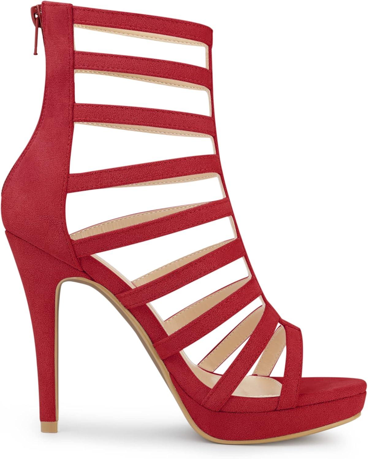 imageAllegra K Womens Stiletto Platform Heels Strappy Gladiator Heel SandalsRed