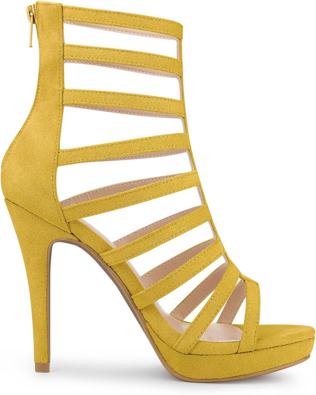 imageAllegra K Womens Stiletto Platform Heels Strappy Gladiator Heel SandalsYellow