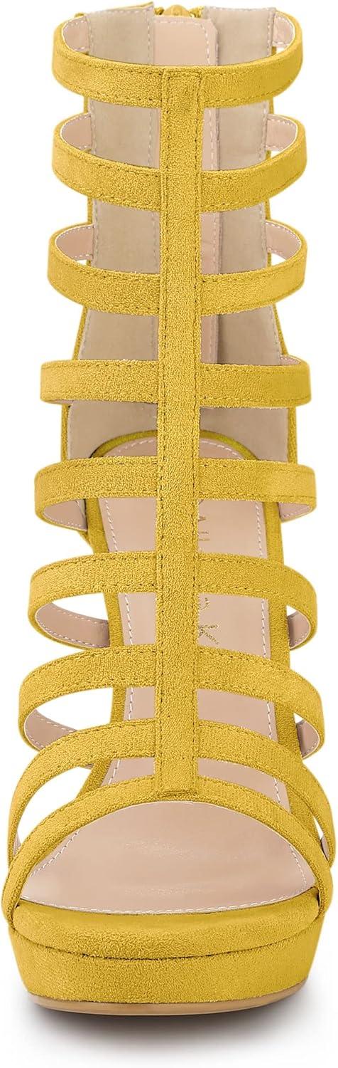 imageAllegra K Womens Stiletto Platform Heels Strappy Gladiator Heel SandalsYellow