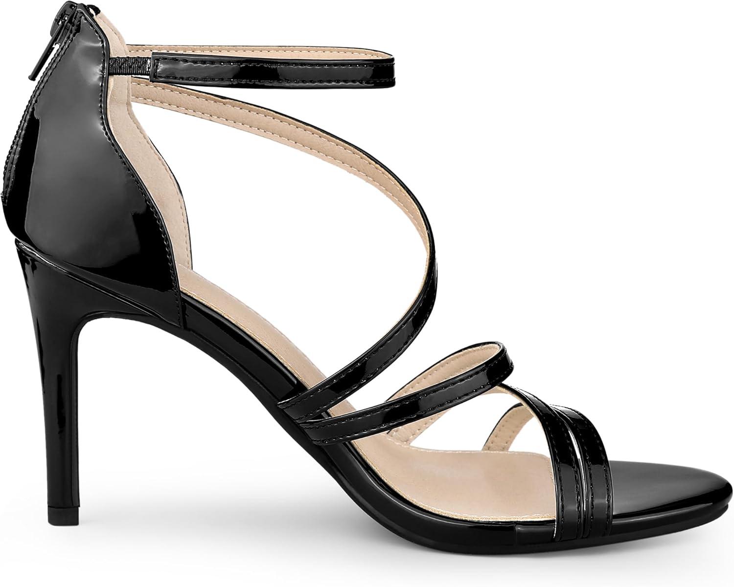 imageAllegra K Womens Strappy Ankle Strap Back Zip Stiletto Heel SandalsBlack