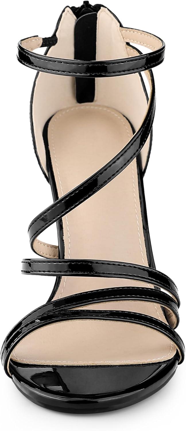 imageAllegra K Womens Strappy Ankle Strap Back Zip Stiletto Heel SandalsBlack
