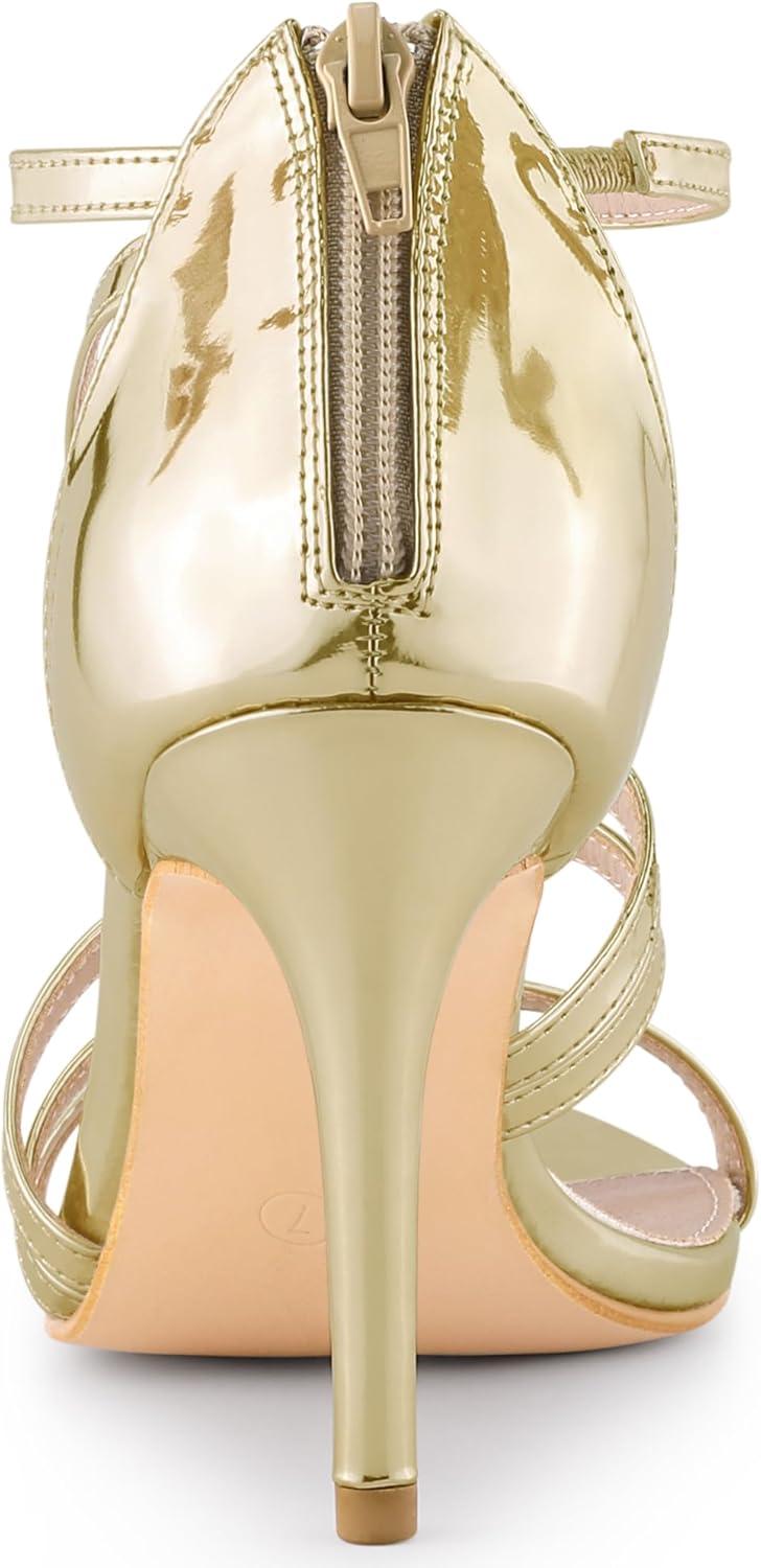 imageAllegra K Womens Strappy Ankle Strap Back Zip Stiletto Heel SandalsGold