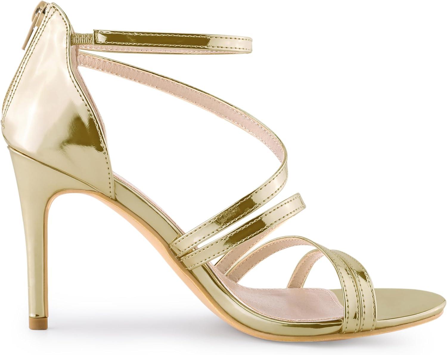 imageAllegra K Womens Strappy Ankle Strap Back Zip Stiletto Heel SandalsGold