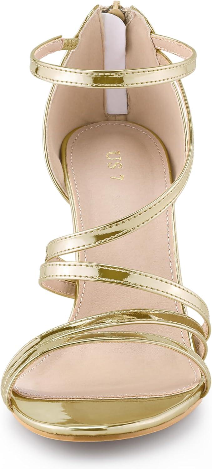 imageAllegra K Womens Strappy Ankle Strap Back Zip Stiletto Heel SandalsGold