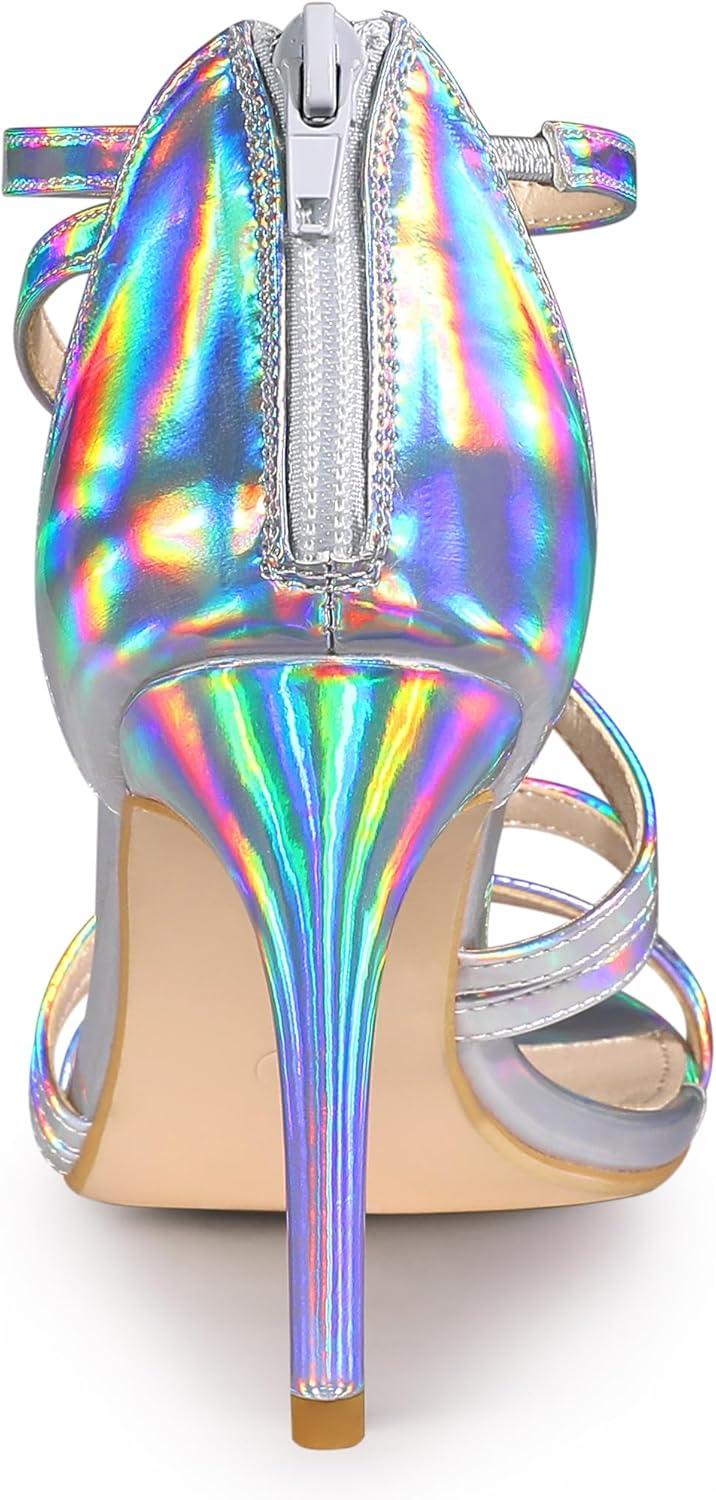 imageAllegra K Womens Strappy Ankle Strap Back Zip Stiletto Heel SandalsSilver