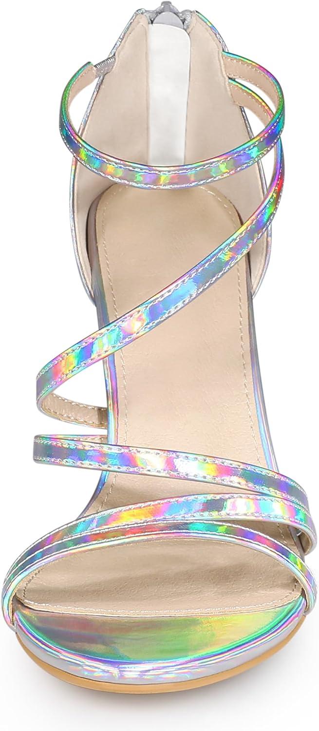 imageAllegra K Womens Strappy Ankle Strap Back Zip Stiletto Heel SandalsSilver