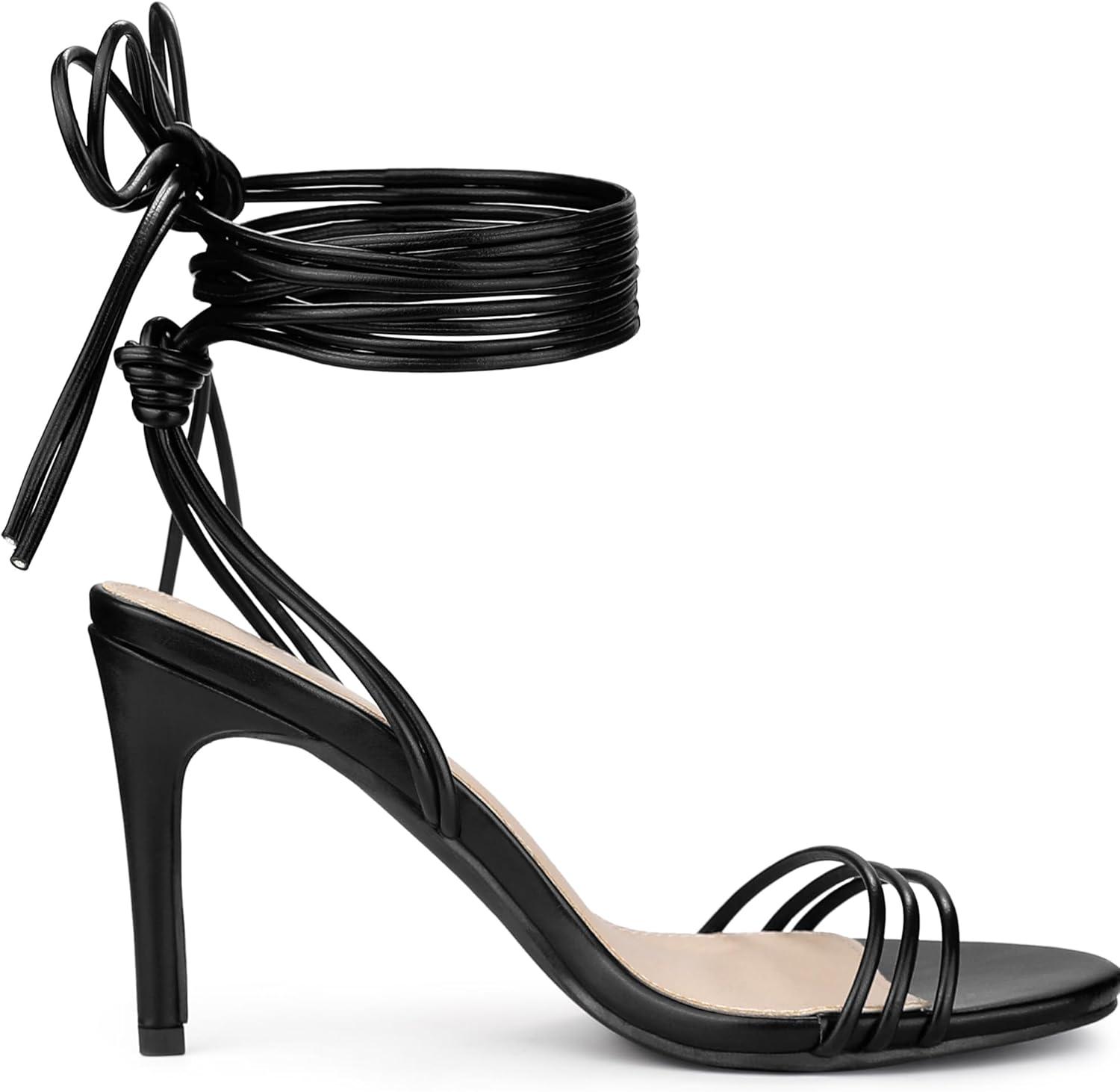 imageAllegra K Womens Strappy Lace Up Slingback Open Toe Stiletto Heel SandalsBlack