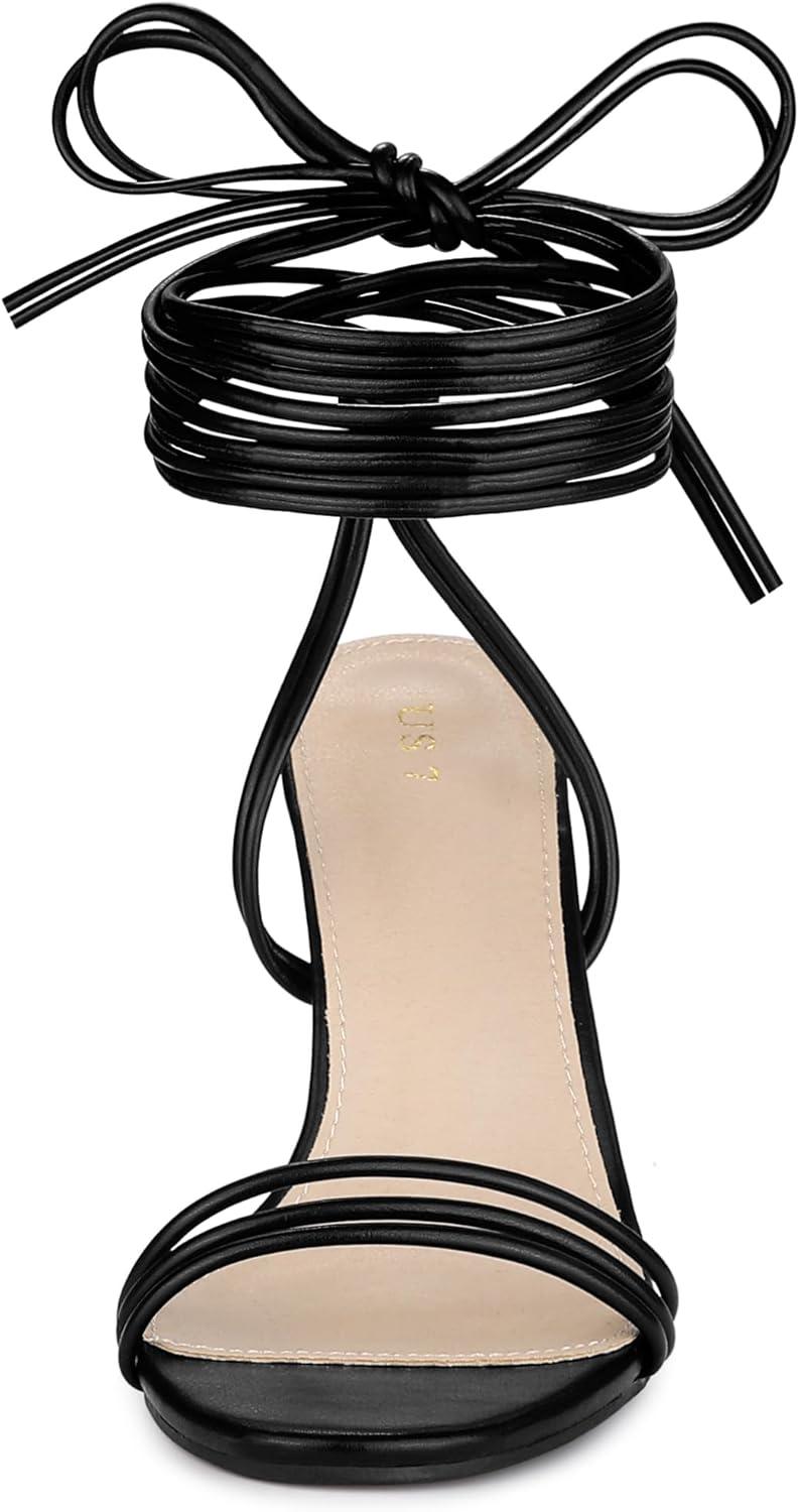 imageAllegra K Womens Strappy Lace Up Slingback Open Toe Stiletto Heel SandalsBlack