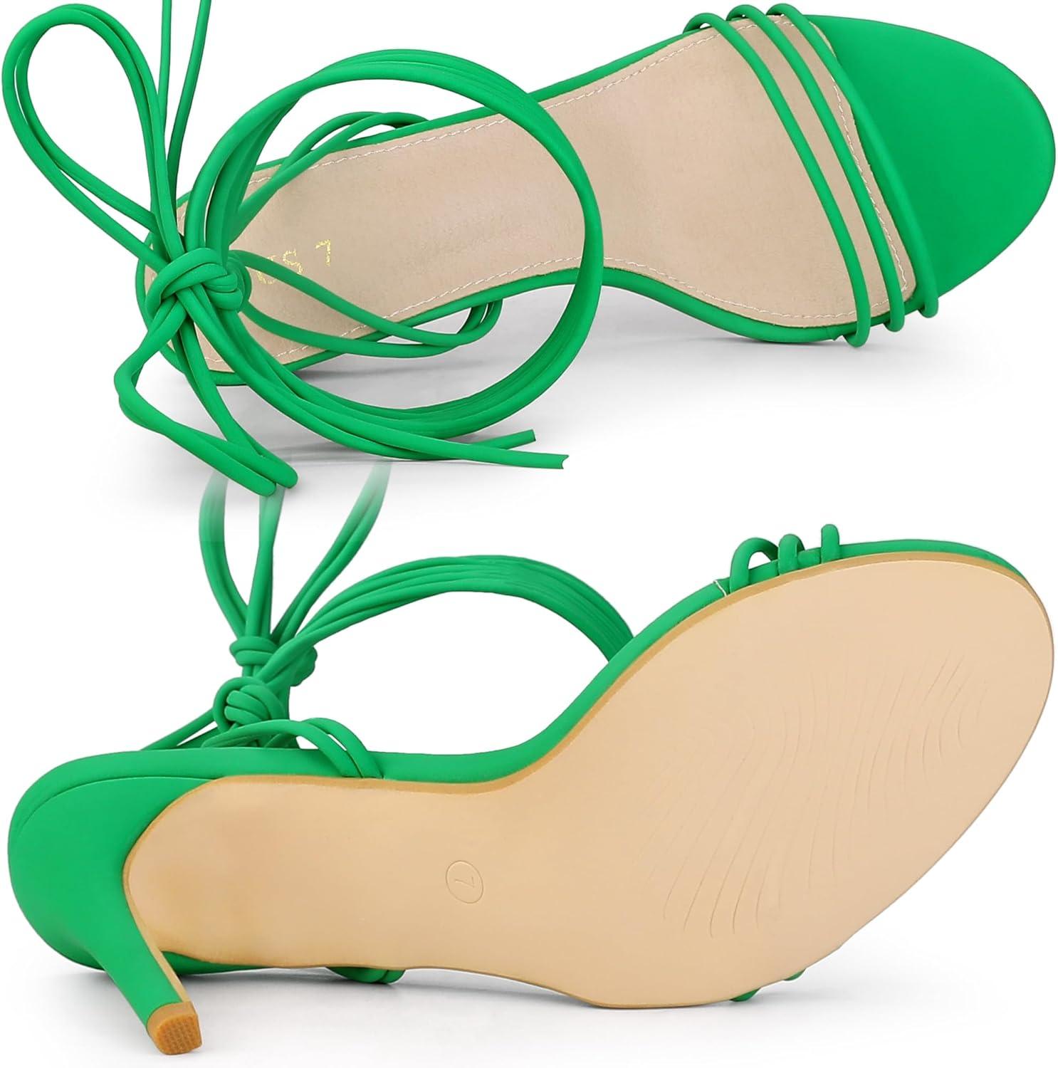 imageAllegra K Womens Strappy Lace Up Slingback Open Toe Stiletto Heel SandalsGreen