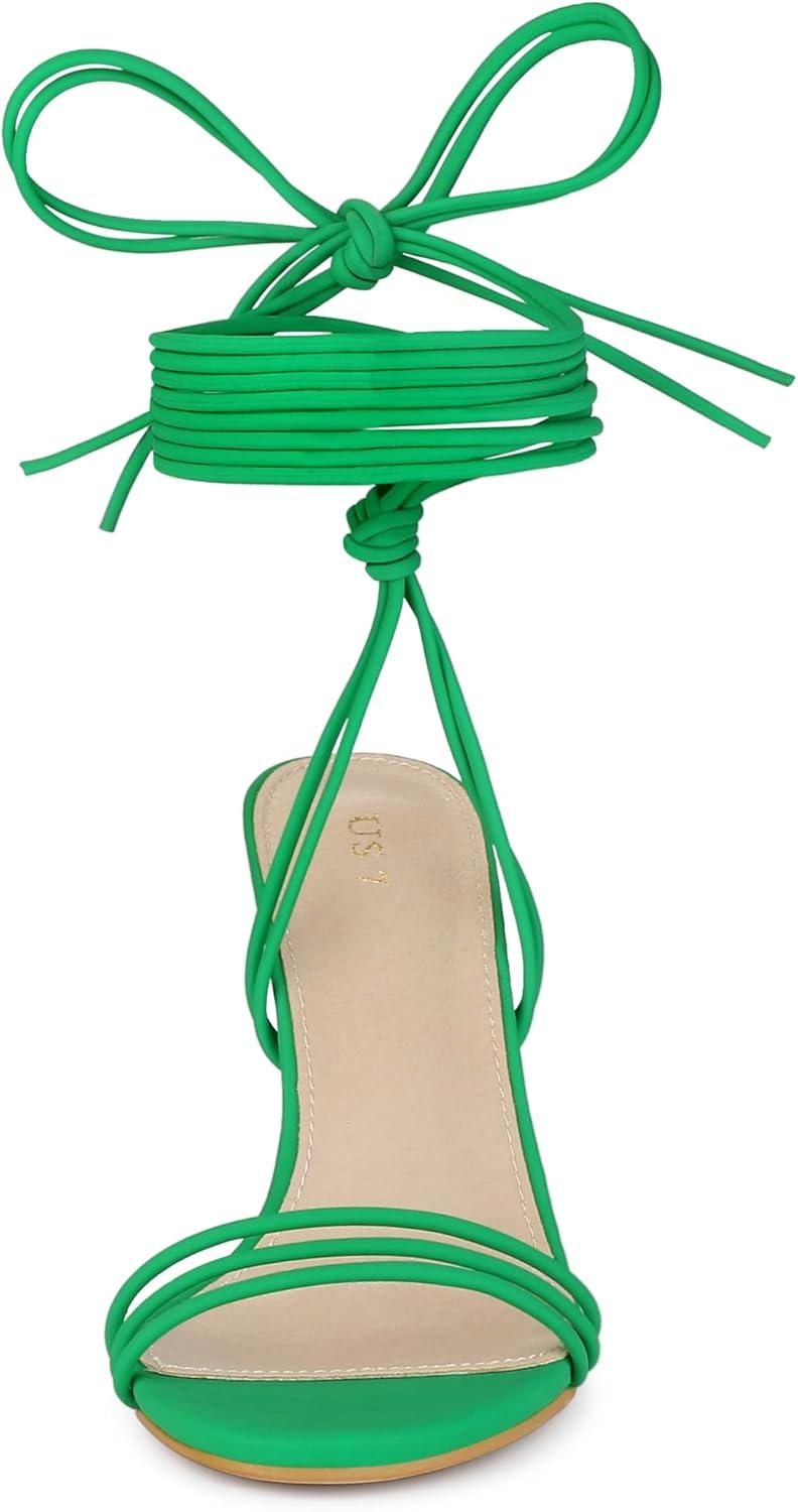 imageAllegra K Womens Strappy Lace Up Slingback Open Toe Stiletto Heel SandalsGreen