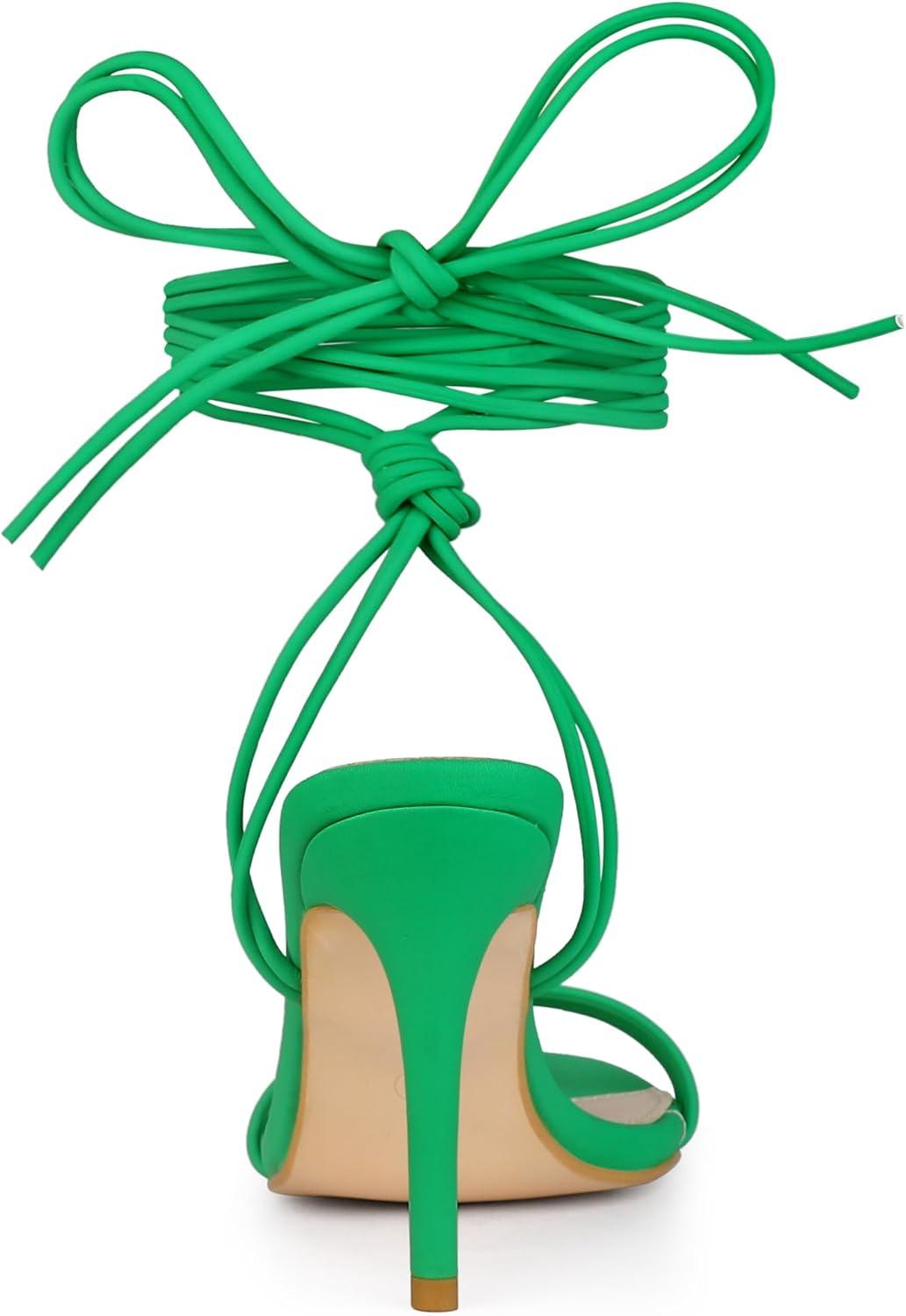 imageAllegra K Womens Strappy Lace Up Slingback Open Toe Stiletto Heel SandalsGreen