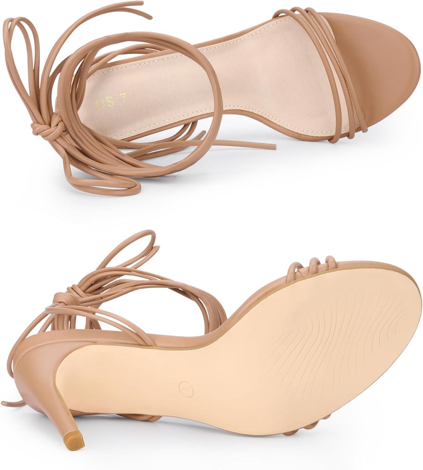 imageAllegra K Womens Strappy Lace Up Slingback Open Toe Stiletto Heel SandalsNude