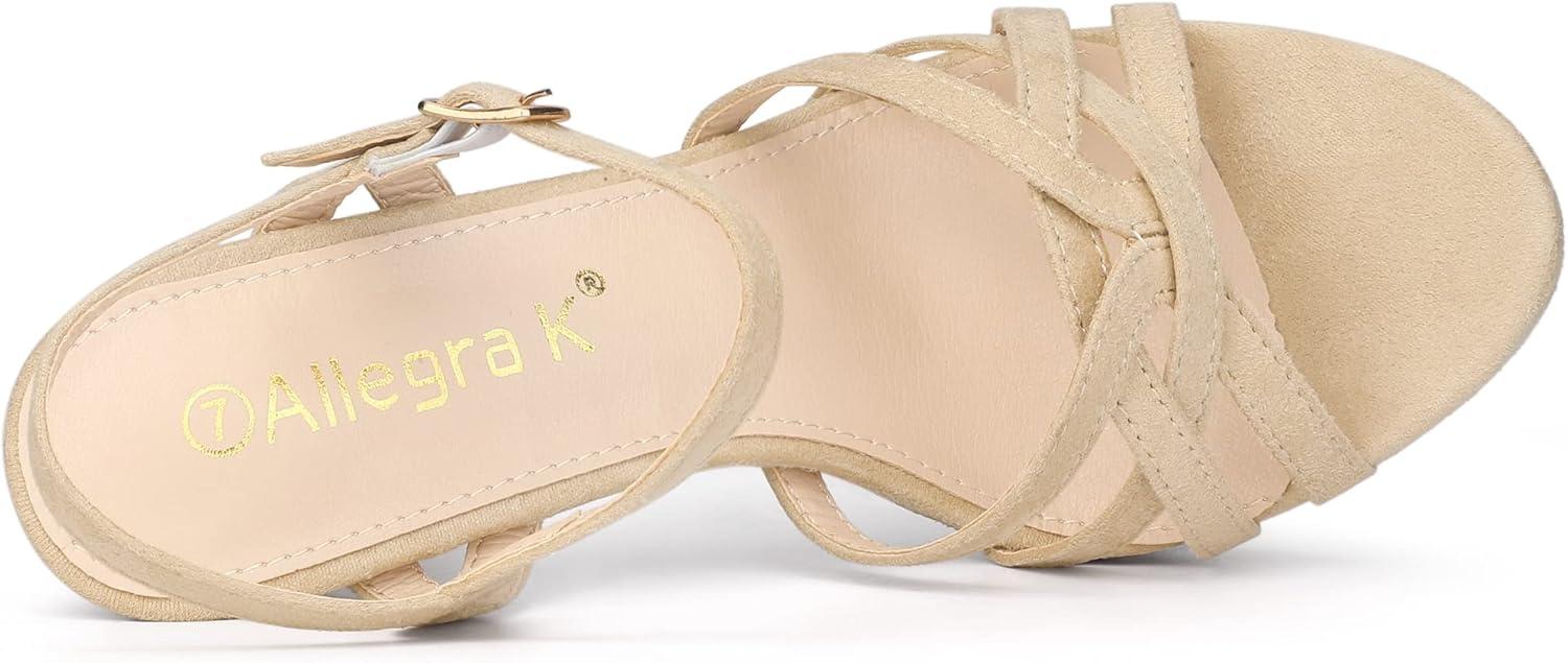 imageAllegra K Womens Strappy Platform Heels Stiletto Heel SandalsBeige