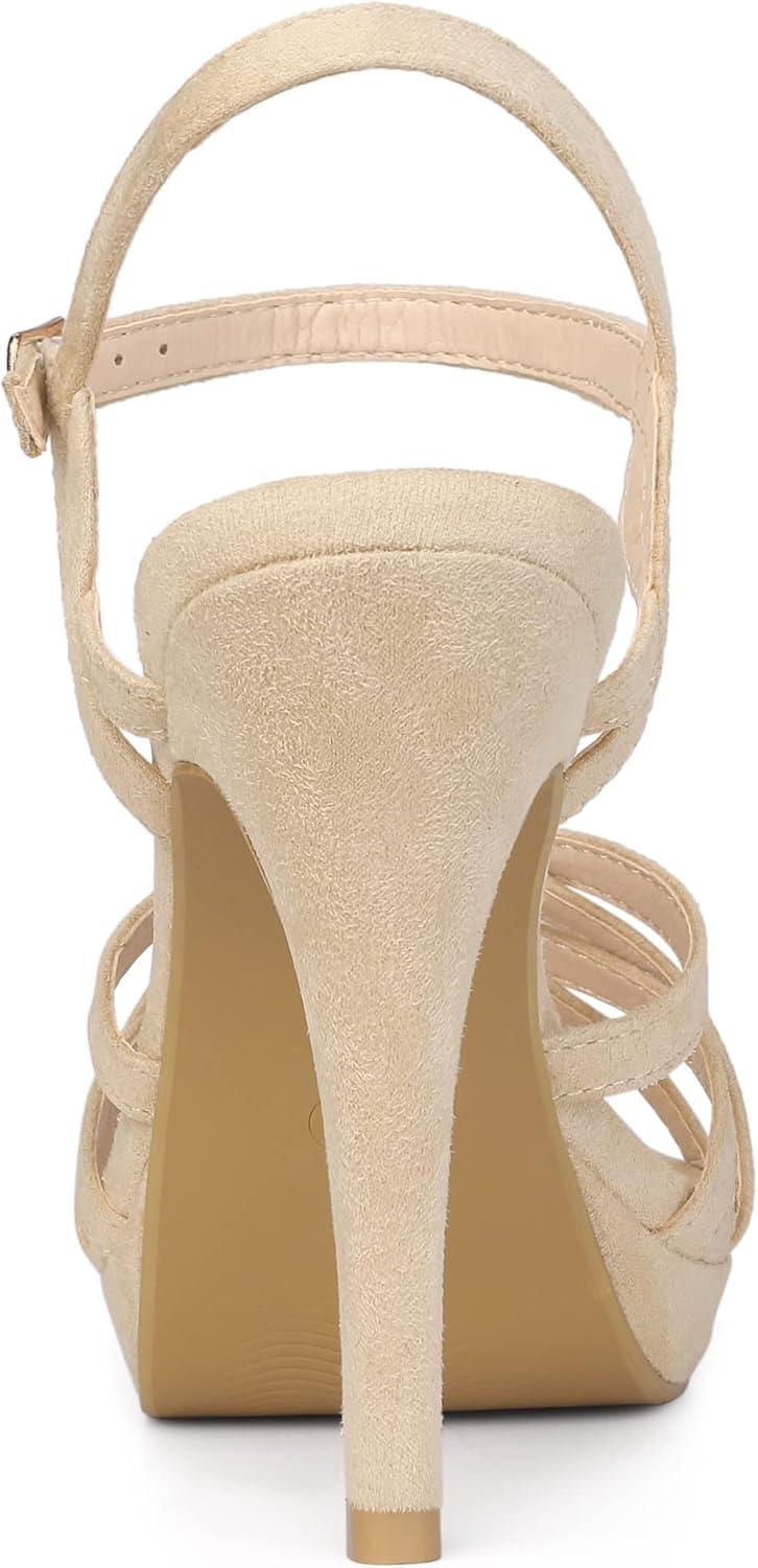imageAllegra K Womens Strappy Platform Heels Stiletto Heel SandalsBeige