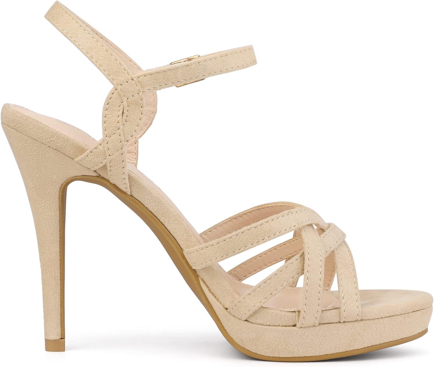 imageAllegra K Womens Strappy Platform Heels Stiletto Heel SandalsBeige