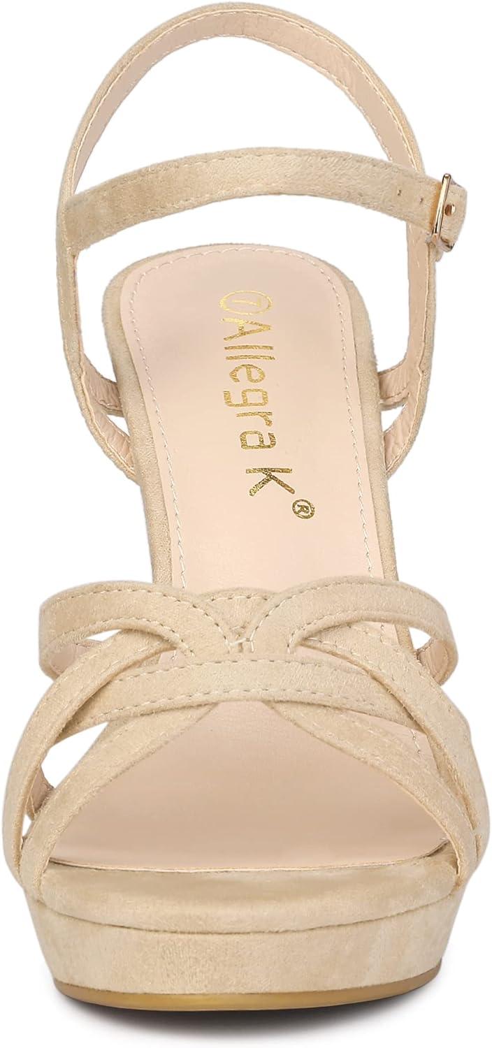 imageAllegra K Womens Strappy Platform Heels Stiletto Heel SandalsBeige