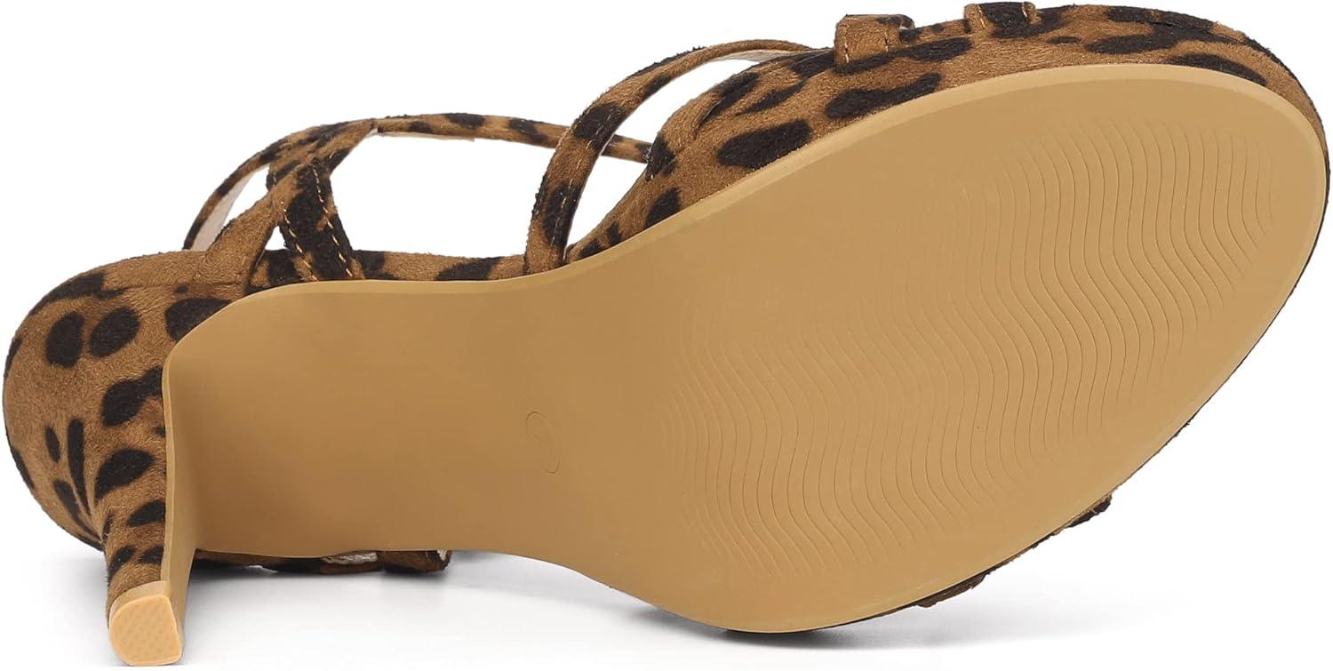 imageAllegra K Womens Strappy Platform Heels Stiletto Heel SandalsLeopard