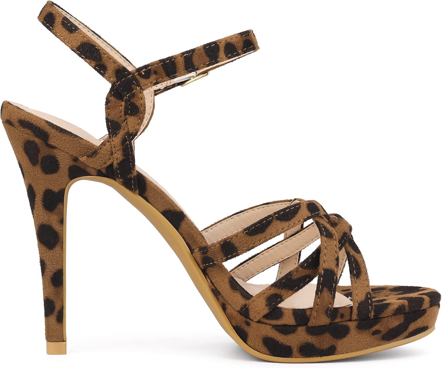 imageAllegra K Womens Strappy Platform Heels Stiletto Heel SandalsLeopard