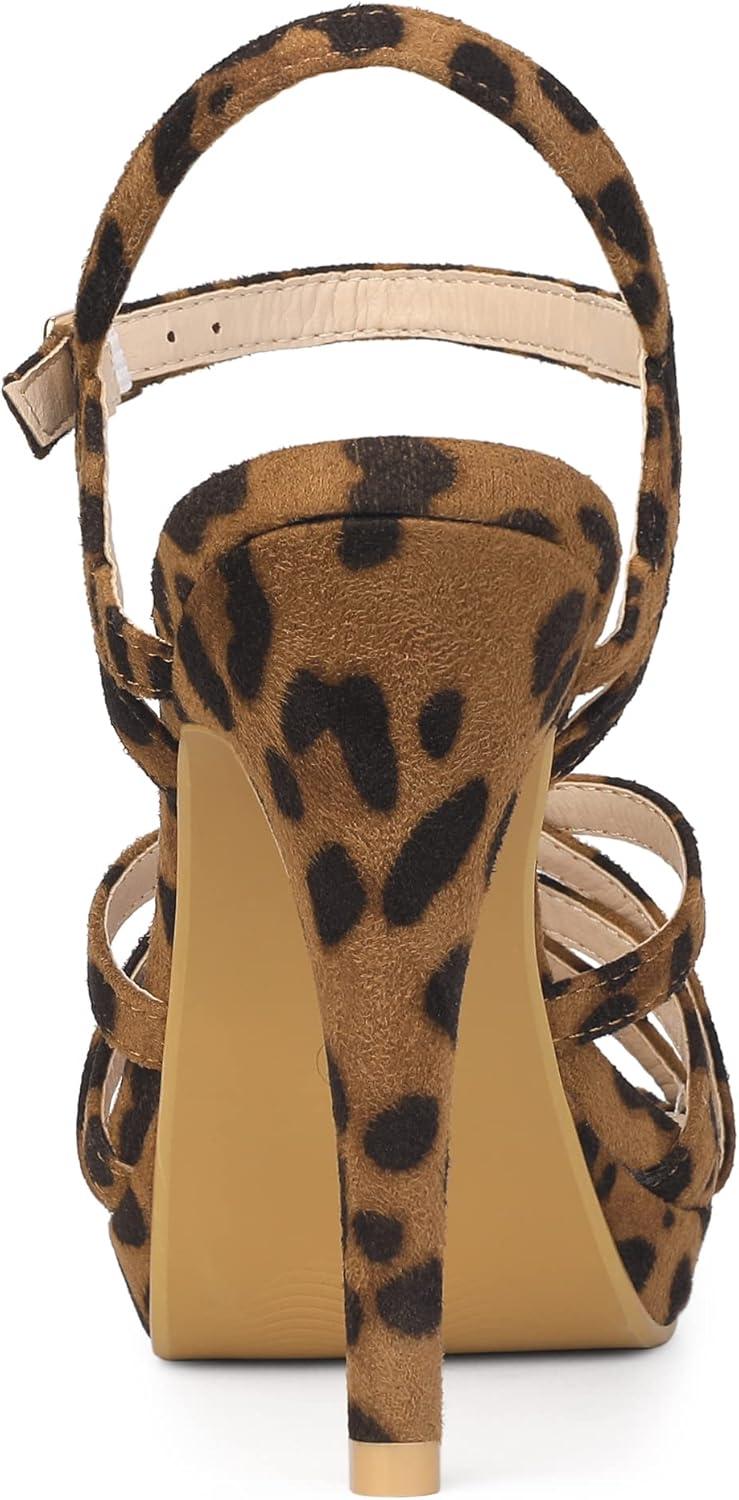imageAllegra K Womens Strappy Platform Heels Stiletto Heel SandalsLeopard
