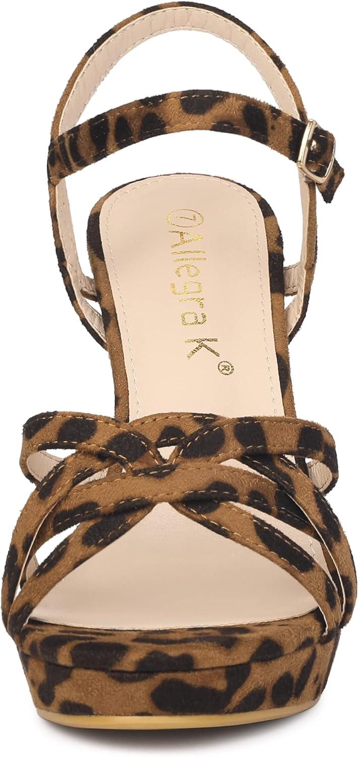imageAllegra K Womens Strappy Platform Heels Stiletto Heel SandalsLeopard