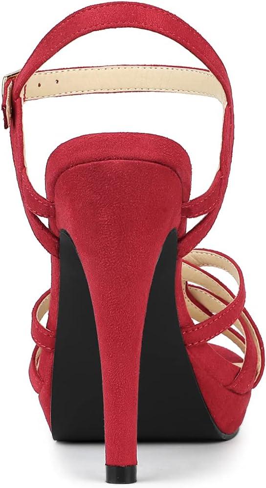imageAllegra K Womens Strappy Platform Heels Stiletto Heel SandalsRed