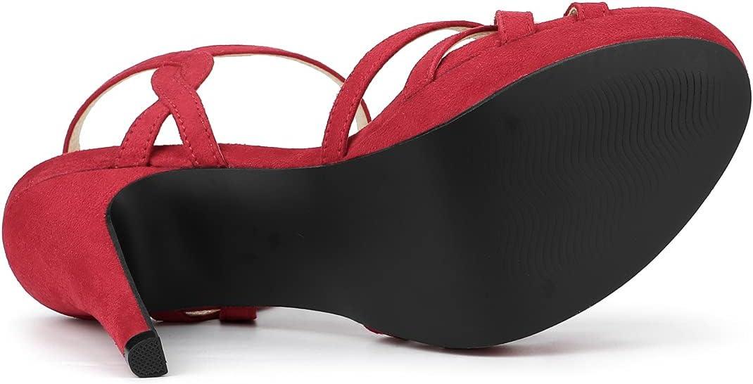 imageAllegra K Womens Strappy Platform Heels Stiletto Heel SandalsRed