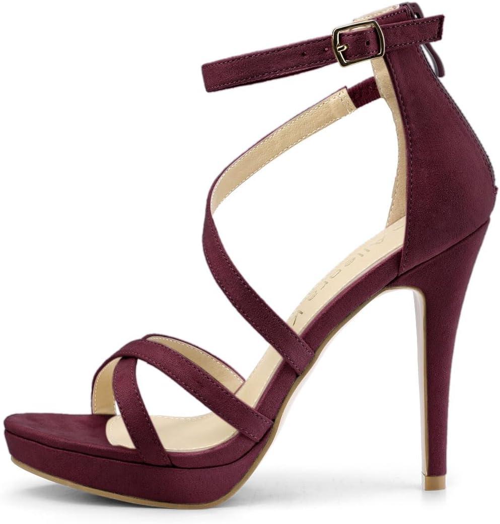 imageAllegra K Womens Strappy Platform Stiletto Heels SandalsBurgundy