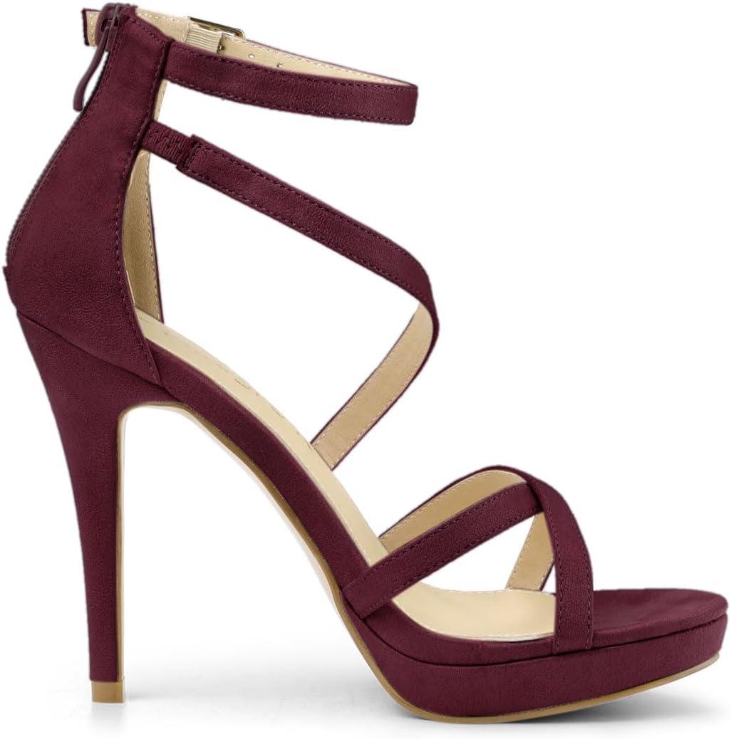 imageAllegra K Womens Strappy Platform Stiletto Heels SandalsBurgundy