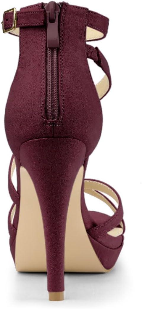 imageAllegra K Womens Strappy Platform Stiletto Heels SandalsBurgundy