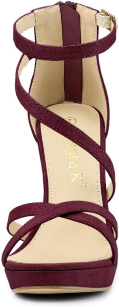 imageAllegra K Womens Strappy Platform Stiletto Heels SandalsBurgundy