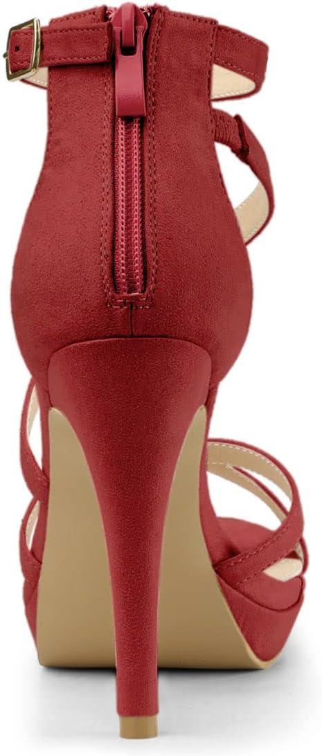imageAllegra K Womens Strappy Platform Stiletto Heels SandalsRed