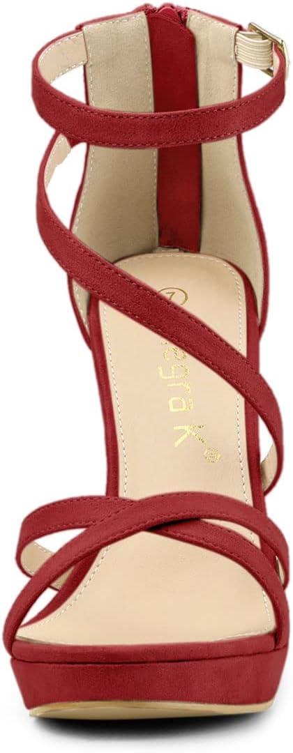 imageAllegra K Womens Strappy Platform Stiletto Heels SandalsRed
