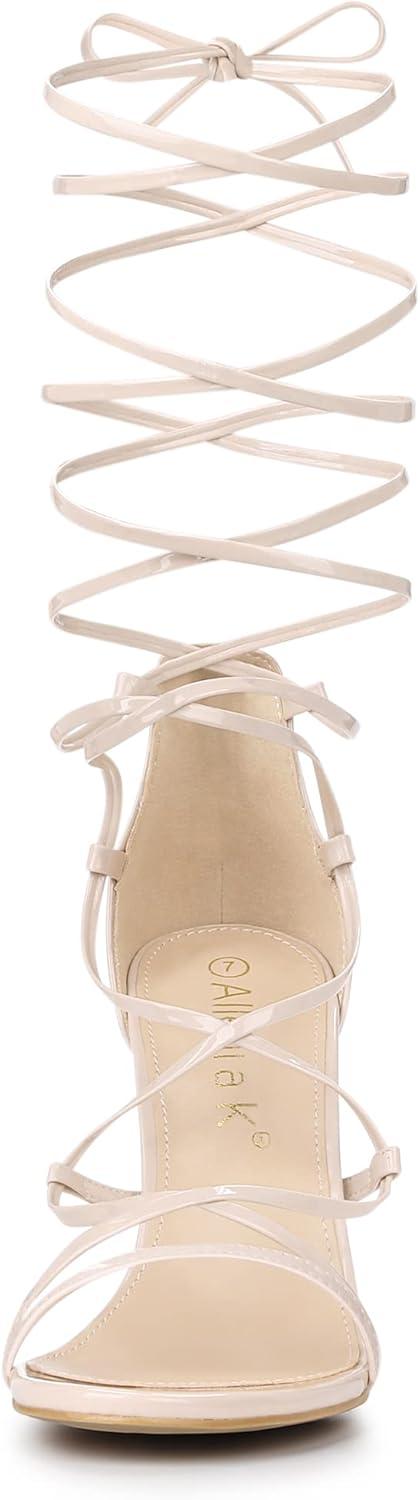 imageAllegra K Womens Strappy Straps Lace Up Stiletto Heel SandalsBeige