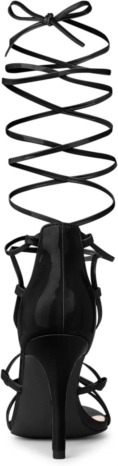 imageAllegra K Womens Strappy Straps Lace Up Stiletto Heel SandalsBlack
