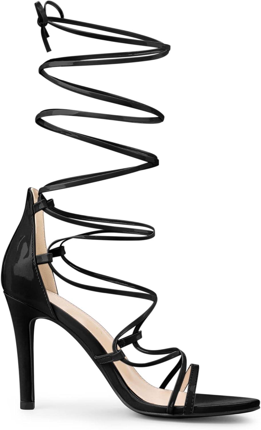 imageAllegra K Womens Strappy Straps Lace Up Stiletto Heel SandalsBlack