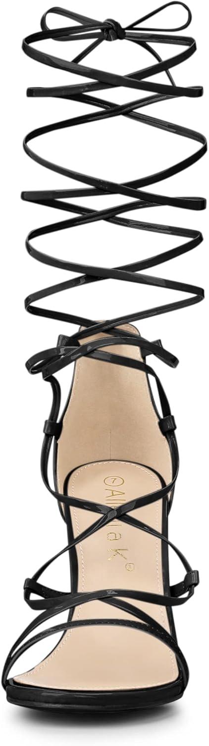 imageAllegra K Womens Strappy Straps Lace Up Stiletto Heel SandalsBlack