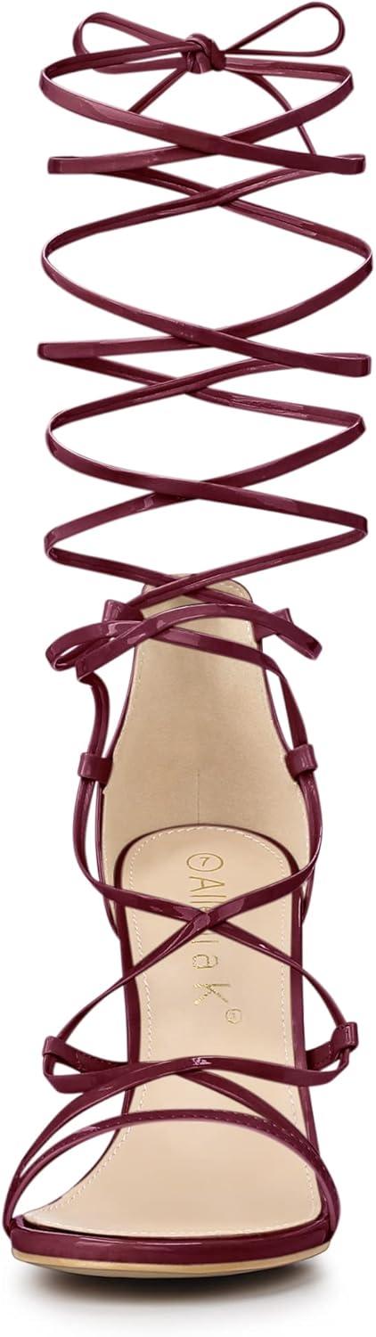 imageAllegra K Womens Strappy Straps Lace Up Stiletto Heel SandalsBurgundy