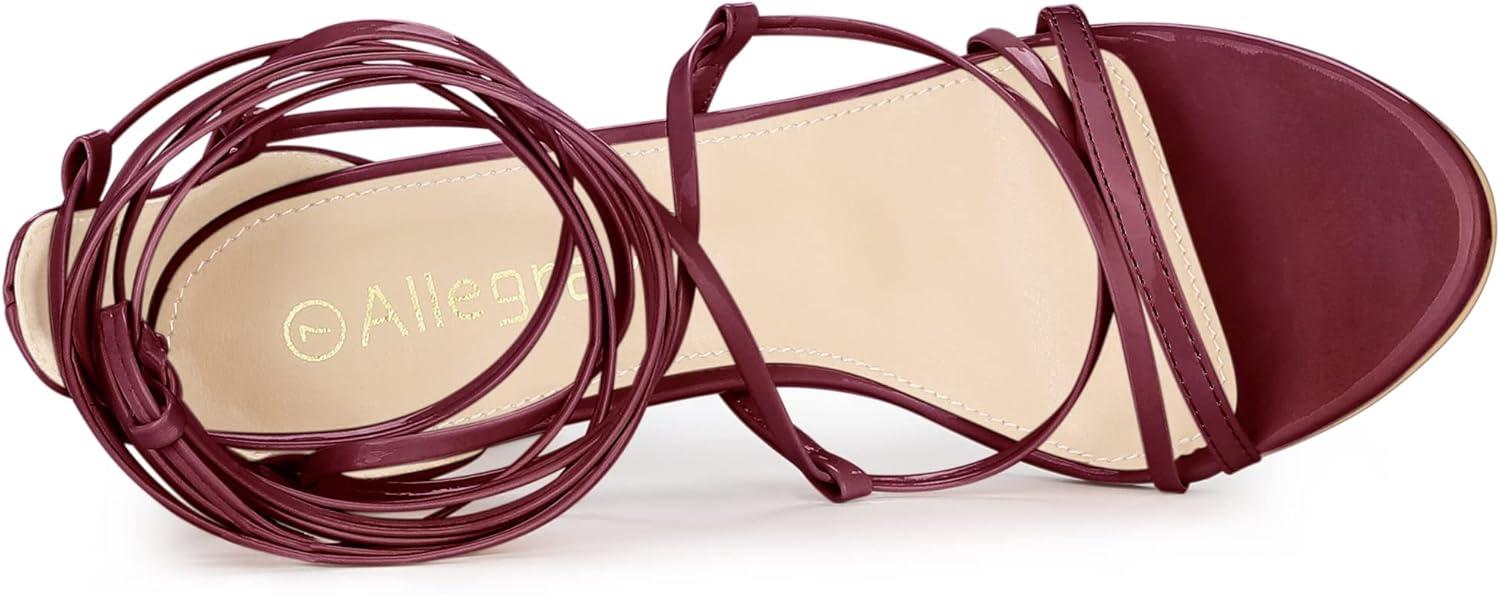 imageAllegra K Womens Strappy Straps Lace Up Stiletto Heel SandalsBurgundy