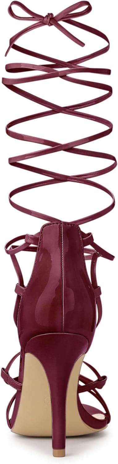 imageAllegra K Womens Strappy Straps Lace Up Stiletto Heel SandalsBurgundy